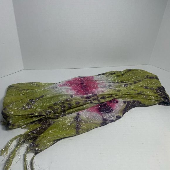 NWOT Tie Dye Viscose Scarf Green, Purple, Pink, White - Picture 3 of 14